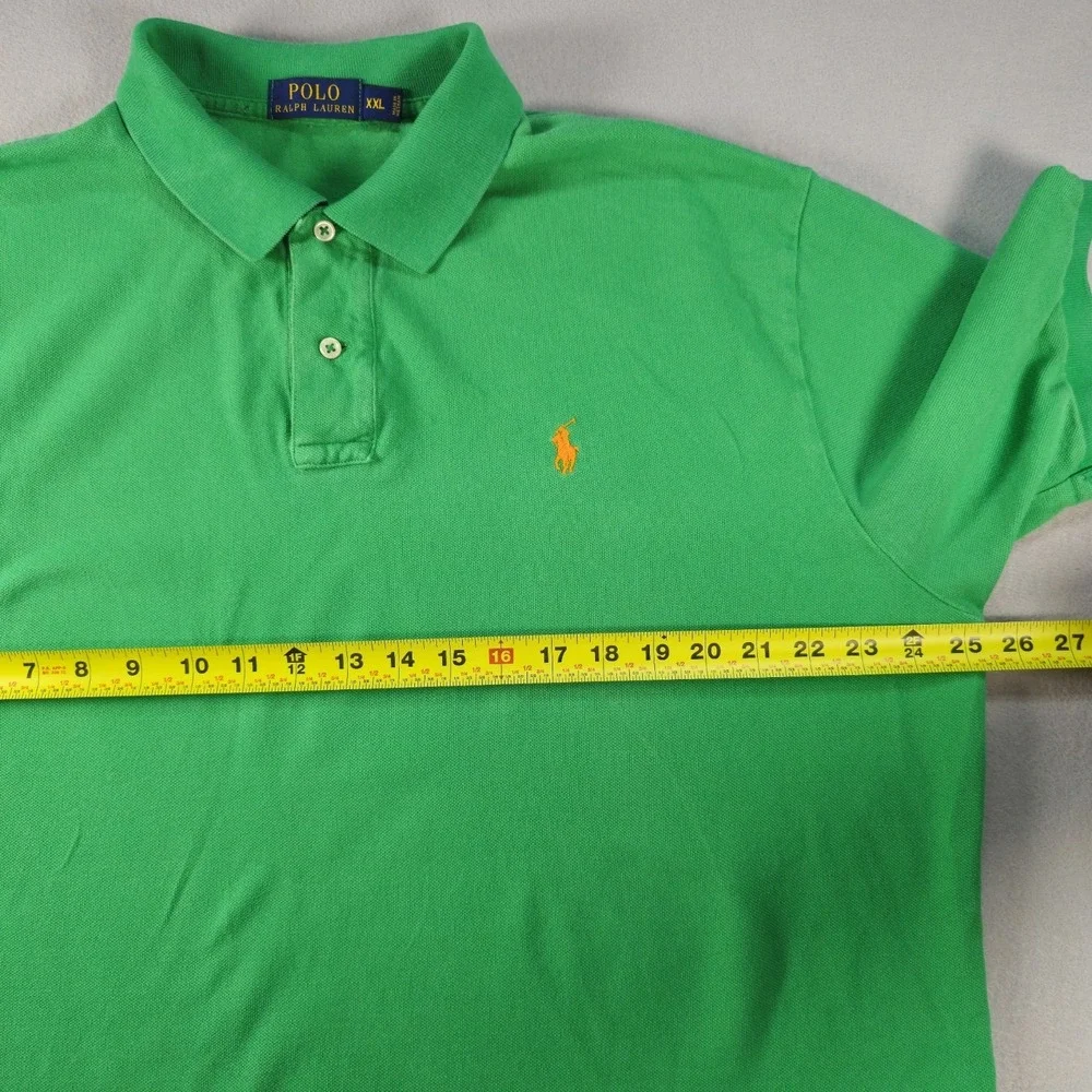Polo Ralph Lauren Mens XXL Green Mesh Polo Shirt Orange Pony Short Sleeve